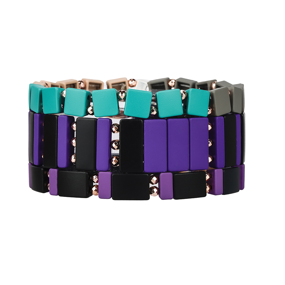 2019 Full New Design Wholesale Handmade Violet Black and Green Gray Color Hematite Enamel Bracelet