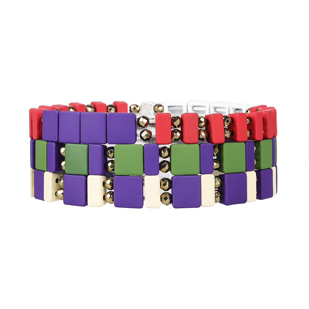 Colorful Women Jewelry Handmade Persinalized Hematite Red Purple and Green Color Enamel Bracelet
