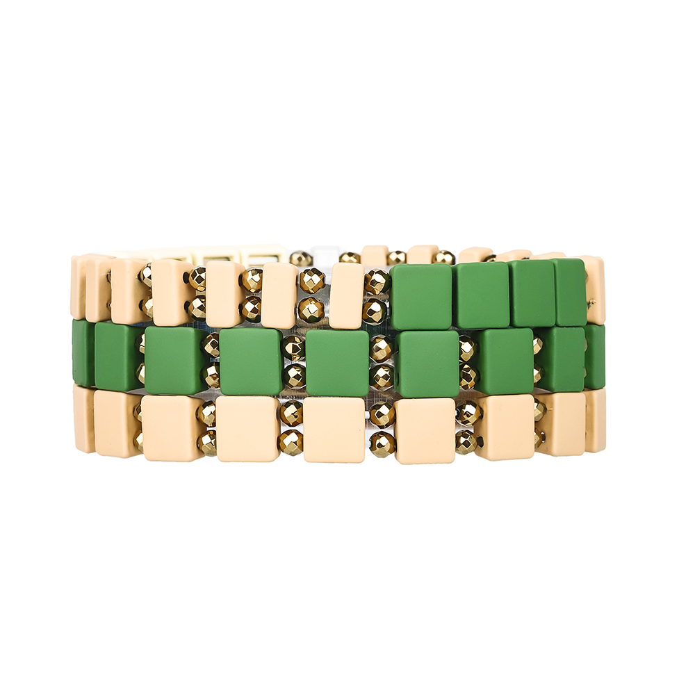 Vogue Popular Wholesale Handmade Hematite Beige and Green Color Enamel Bracelet For Women