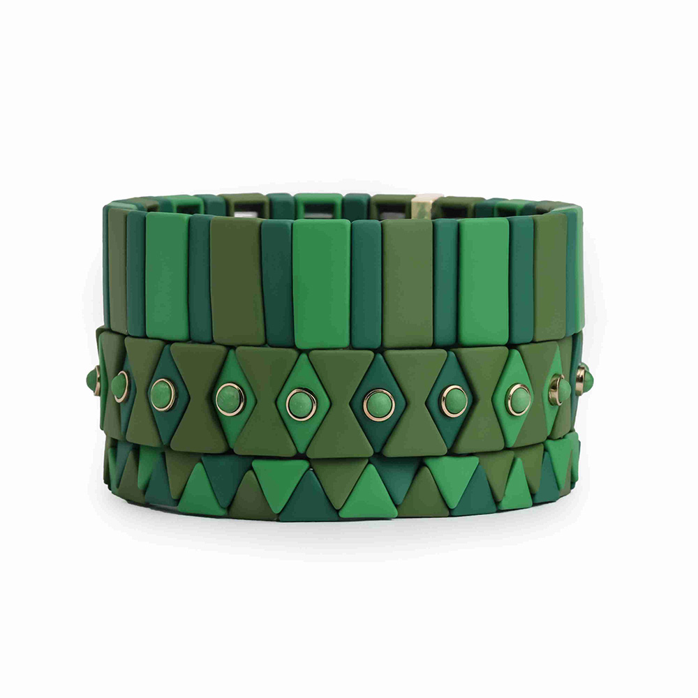 Fresh New Trendy Brown Gay Green Color Enamel Bead Bracelet Handmade Jewelry
