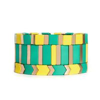 High Polished Rainbow Tile Bead Bracelet Enameled Stretch Tile Bracelet For women-Yellow & Green