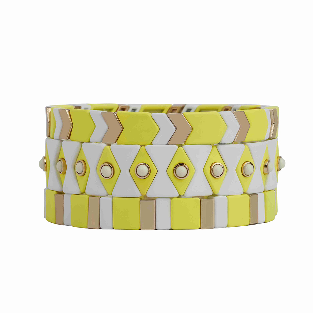 New Trendy Friendship Yellow Cream White Color 3Pcs Wholesale Enamel Bead Bracelet Women Jewelry