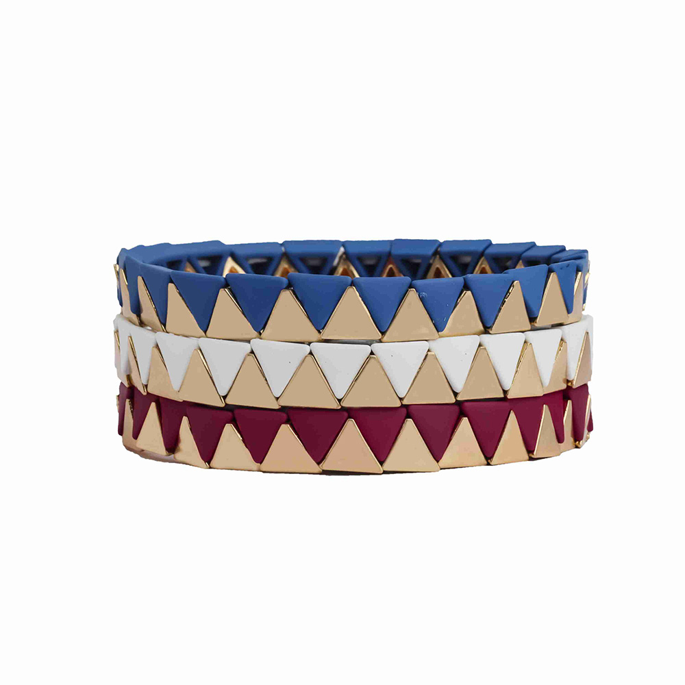 China Supplier Blue White Rose Red Color Painted Arabic Islamic Style Triangle Tile Bead Stretch Enamel Bracelet Guangzhou