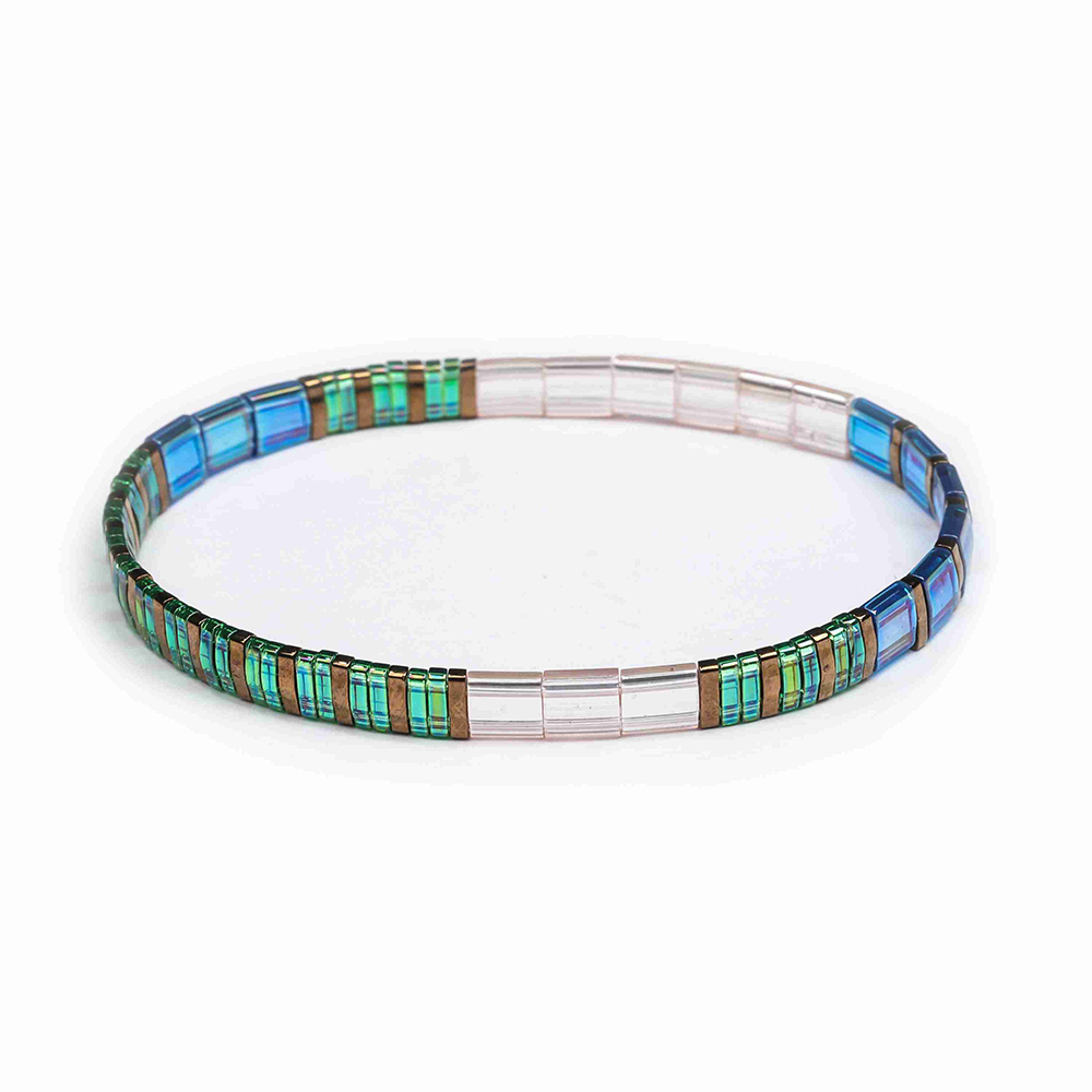 Popular Wholesale Handmade Translucent Green and Bronze Color Dazzle Blue Tila Bracelet Women Jewelry