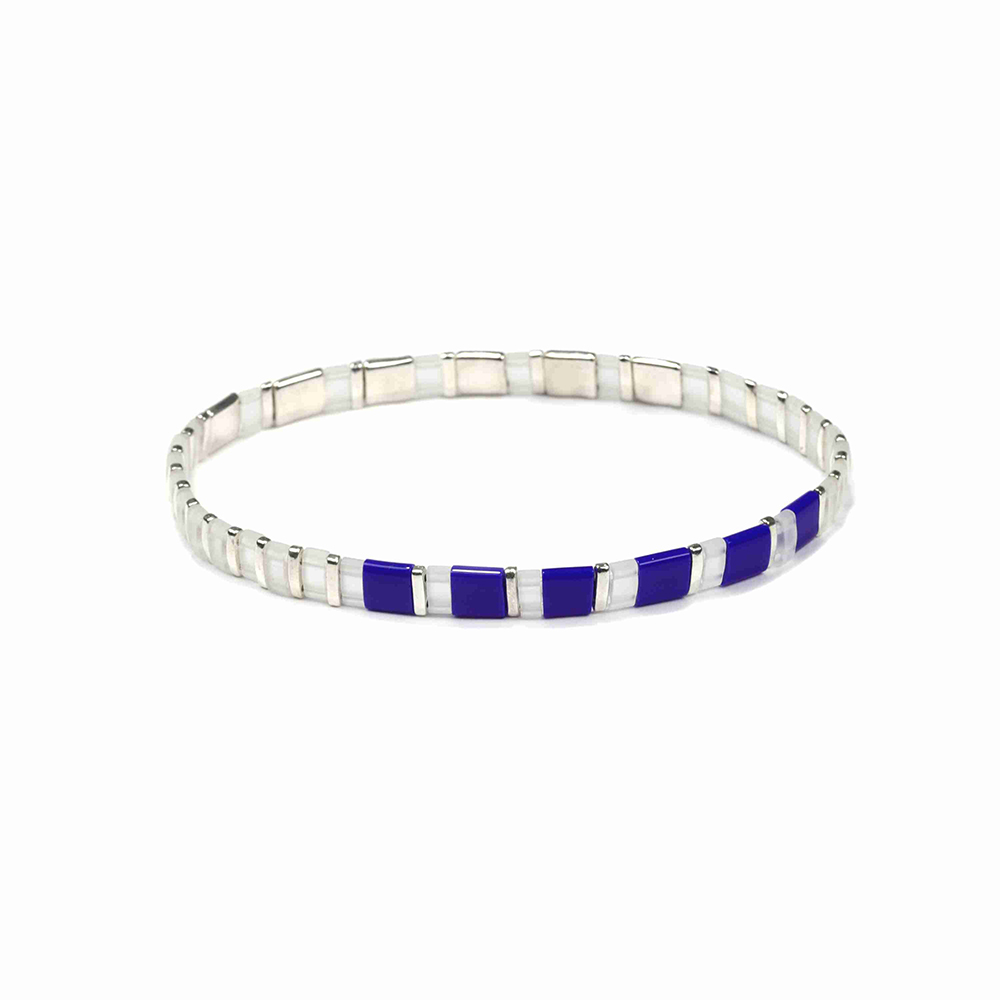 Friendship Fresh Lady Jewelry Handmade  Translucent Blue and Silvery Color Tila Bead Bracelet