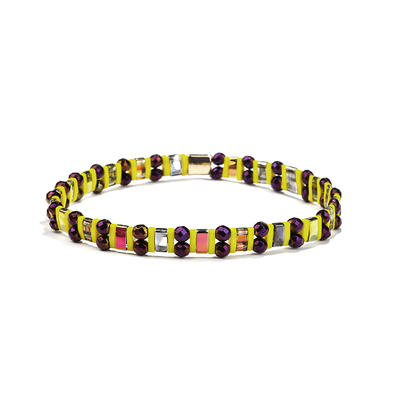 Customize Personalized Lady Jewelry Wholesale Dark Color Hematite Yellow Tila Bead Bracelet