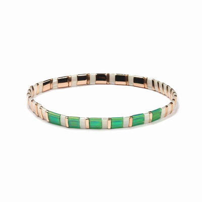 Popular Fresh Lady Jewelry Handmade Green and Silvery Color Translucent Miyuki Tila Bead Bracelet