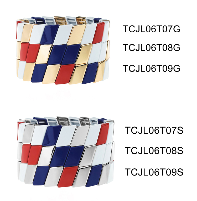 Personalized Stylish Jewelry Cross-grain Shaped Blue Red And White Color Printed Alloy Enamle Bracelet