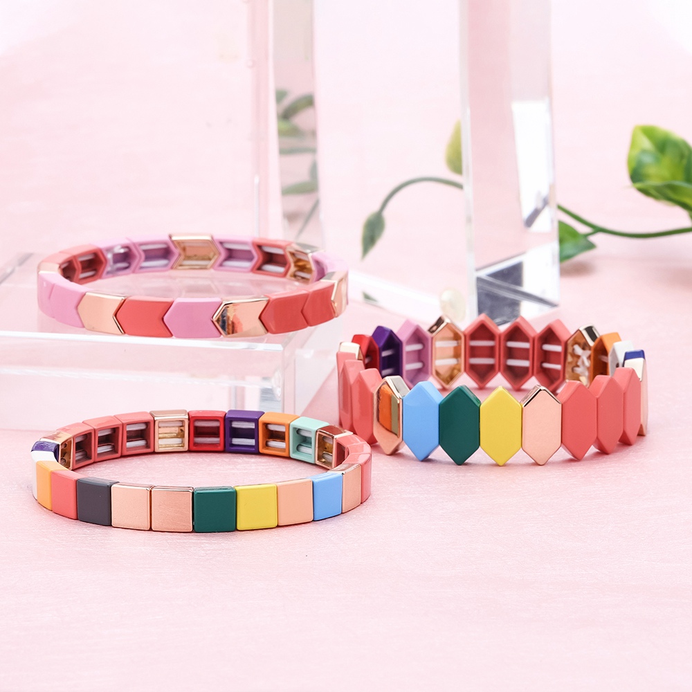 Dazzle Colorful Stylish Ordinary Style Alloy Tile Enamel Bracelet Wholesale Women Jewelry