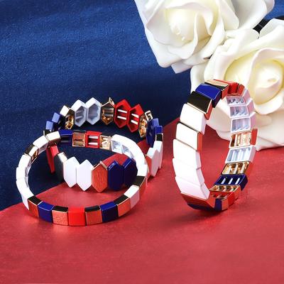 Personalized Stylish Jewelry Cross-grain Shaped Blue Red And White Color Printed Alloy Enamle Bracelet