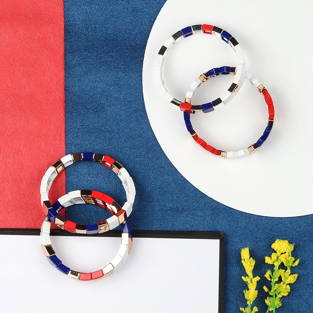 Simple Fashion Red Blue And White Color Alloy Enamle Bracelet Wholesale Women Jewelry