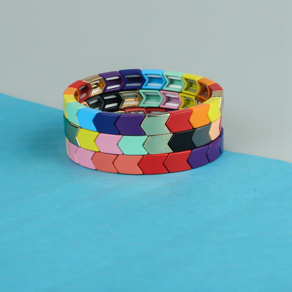 Colorful Arrow-Shaped Rainbow Alloy Tile Enamel Bracelet Wholesale Women Jewelry
