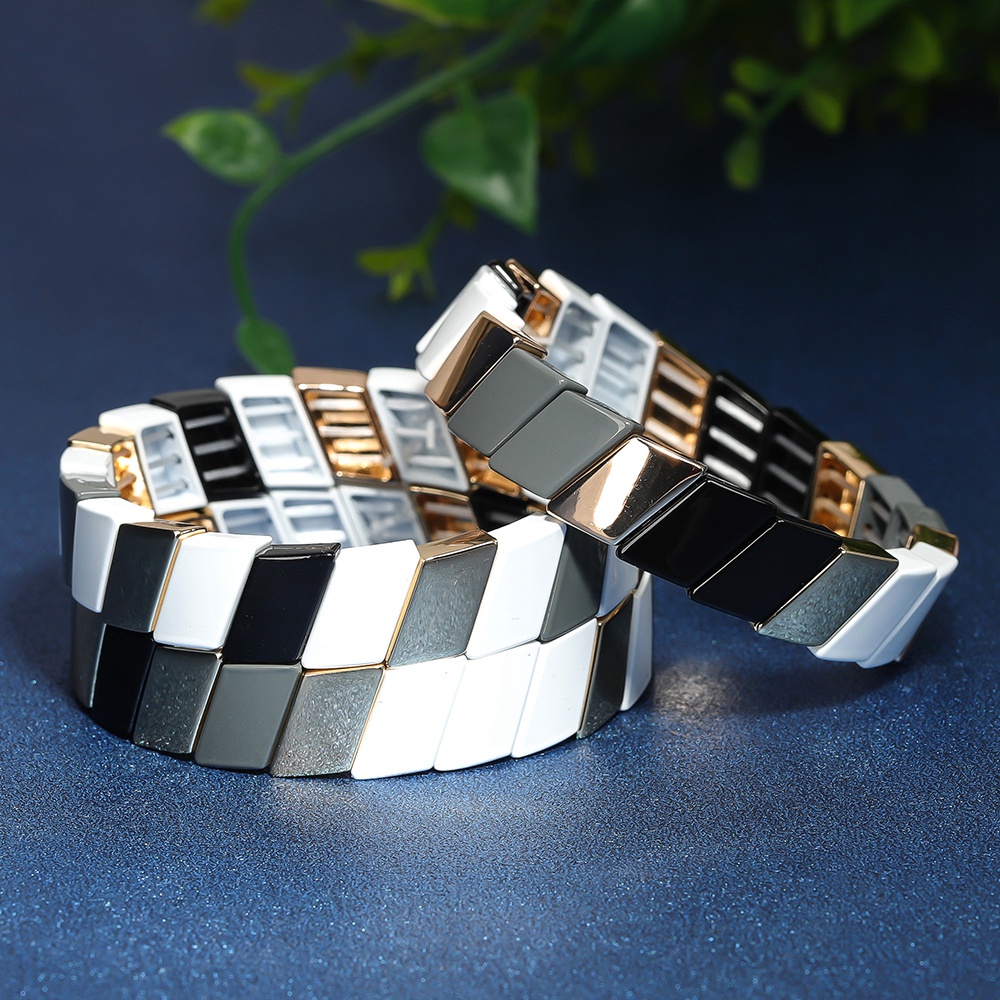 Cross Grain Simple Style Fashion stackable Tile Enamel Bracelet Handmade Women Jewelry