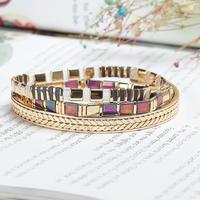 Stylish 3pcs/set Gold Plated Copper Tila Beads Handmade Bracelet Wholesale Jewelry