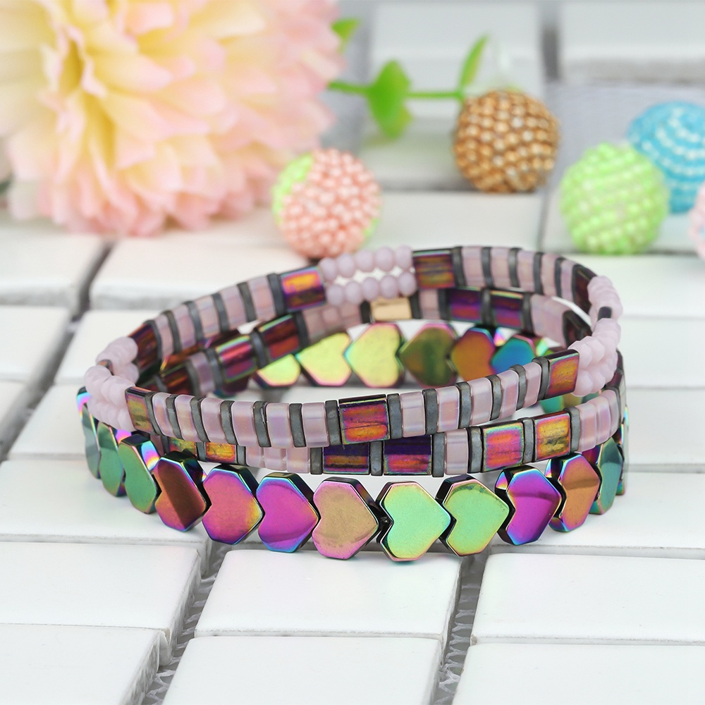 3Pcs Colorful Unique Heart Shaped Miyukii Bead Handmade Tila Bracelet Wholesal Jewelry