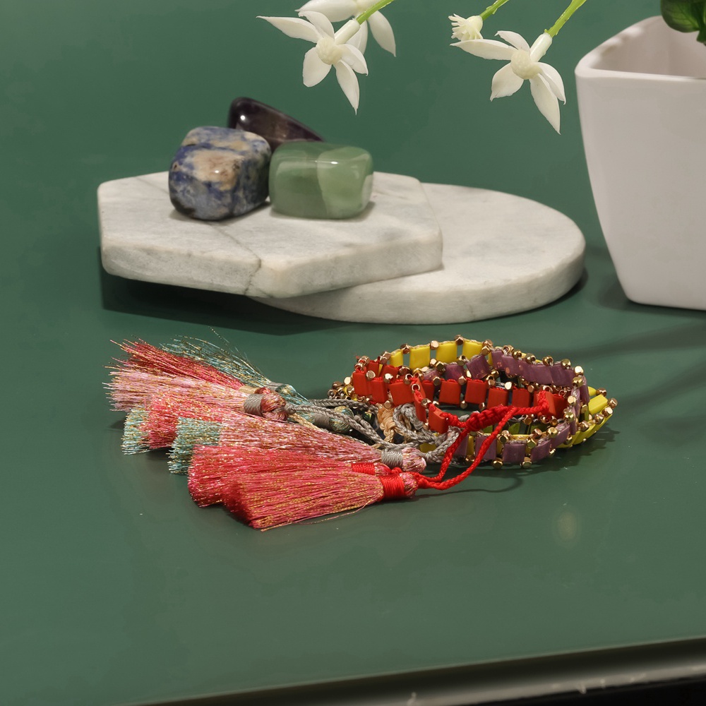 Bright Color Knoted Style Tassel Tila Beads Handmade Bracelet Wholesale Jewelry
