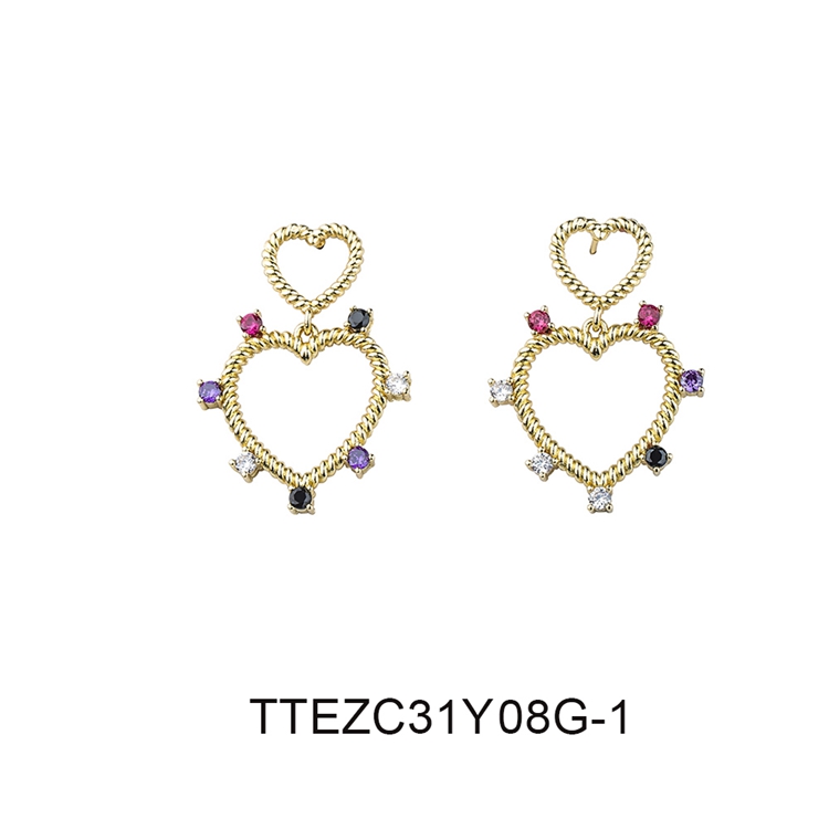 Gold / Silver Plated Women Jewelry Sweet Shaped Colorful Zircon Style Earrings For Girls